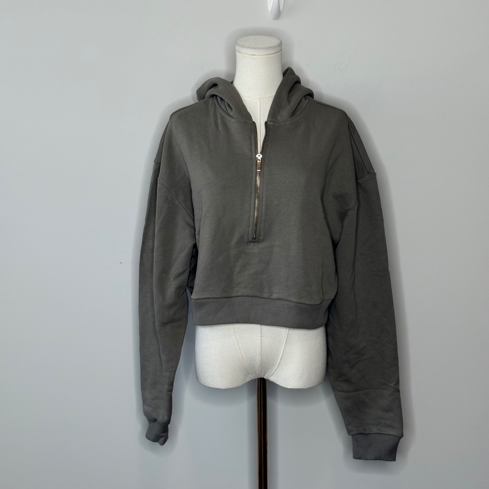 WeWoreWhat Stone Gray Half Zip Hoodie Large Oversized Cropped Pullover